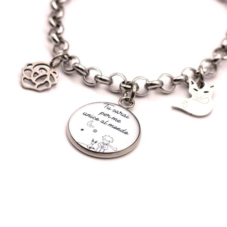 Bracciale Piccolo Principe - Tu sarai per me unico al mondo - Braccialetto in acciaio