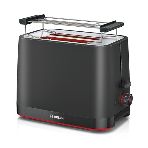 Bosch TAT3M123 MyMoment Tostapane Compatto, 2 Scomparti, per Riscaldare e Scongelare, con Griglia Scaldapane, Sistema di Sollevamento High Lift, Vassoio Raccoglibriciole e Spegnimento Automatico, Nero