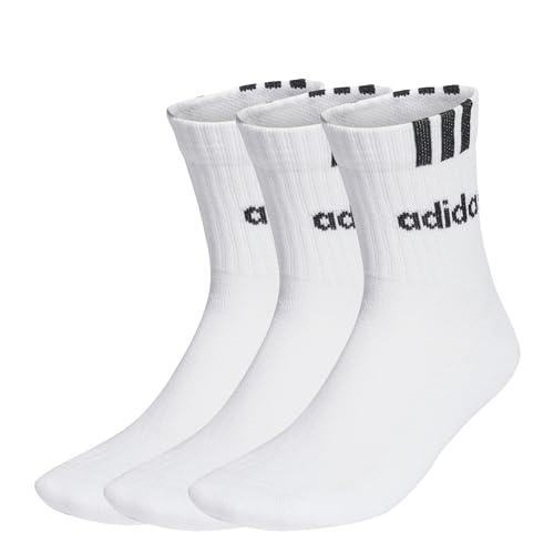adidas Unisex - Adulto 3-Stripes Linear Half-Crew Cushioned Socks 3 Pairs, Bianco / Nero, 42-45