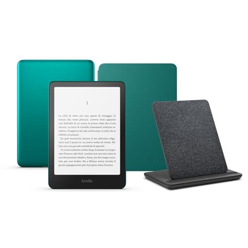 Kindle Paperwhite Signature Edition (2024) con custodia in pelle vegetale e dock di ricarica wireless