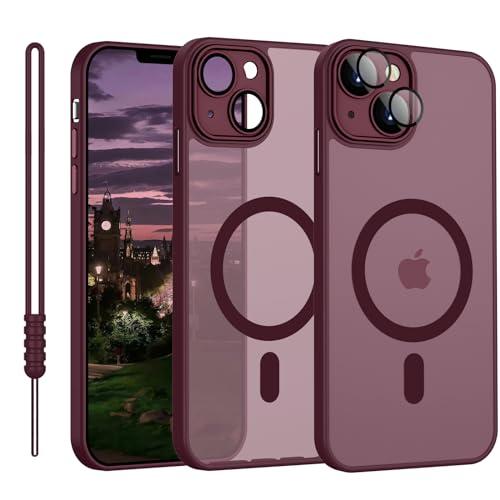 YUANDMI Cover Magnetica per iPhone 13 Compatibile con MagSafe, Custodia Per iPhone 13 Traslucida Opaca Case Ultra-Sottile Silicone Anti-Scivolo Resistente ai Graffi, Prugna
