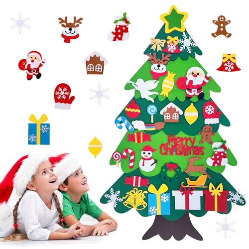 CLHXWU Albero di Natale in Feltro per Bambini, 100 cm con 32 Ornamenti
