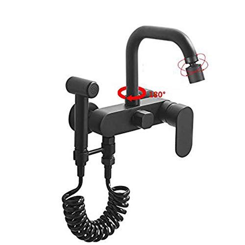 Rubinetto da cucina a parete con pistola a spruzzo e 3 tipi di getto d'acqua, girevole a 360° in acciaio inossidabile