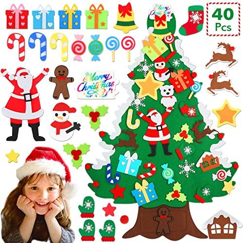 FIFlying Albero di Natale in feltro per bambini, 100 * 60 cm DIY Albero di Natale, con luci a LED e 41 Ornamenti, da Parete, Porte, Ufficio, Aula