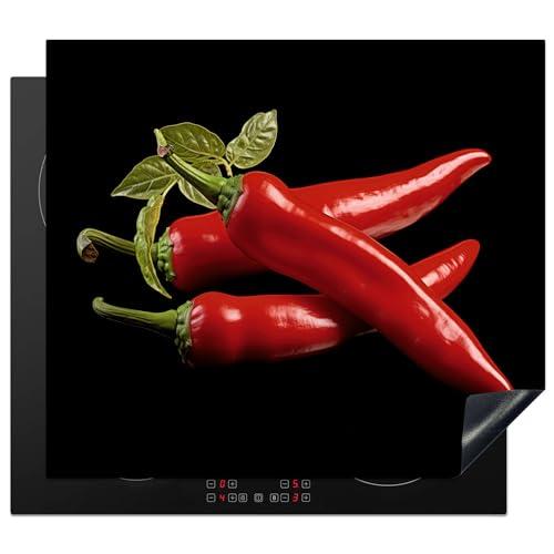 KitchenYeah© Coperchio Piano Cottura 60x52 cm Cucina Copri Fornelli Tappetino Induzione Antiscivolo Piastra Protezione Pepe - Rosso - Erbe - Spezie