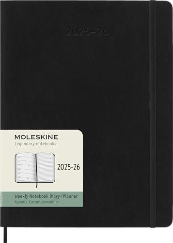 Moleskine Weekly Planner 2025-2026, Agenda Settimanale 18 Mesi Con Spazio per Note, Copertina Morbida e Chiusura Elastica, Formato XL 19 x 25 cm, Colore Nero