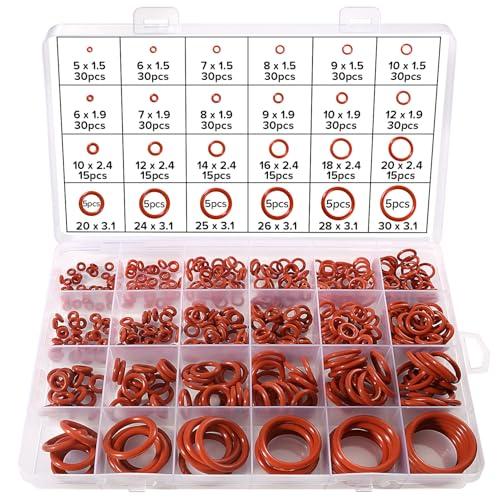Lyeteung Kit 480 O-Ring in Silicone Rosso, 24 Misure Assortite
