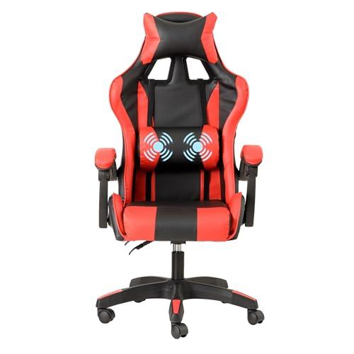 Baroni Home Sedia da Gaming Ergonomica Rossa con Massaggiatore Lombare