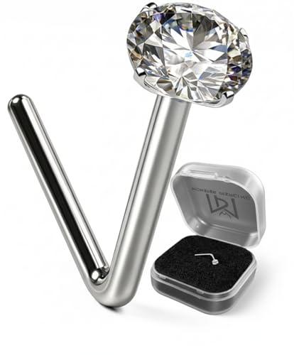 Stud per Naso in Oro Bianco 9k con Zircone Cubico Rotondo da 2,5mm