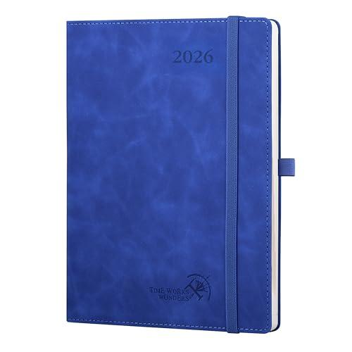 POPRUN Agenda Settimanale 2026 22 x 16,5 cm, 1 Pagina a Settimana con 1 Pagina di Appunti, Nastro segnalibro, Copertina Morbida in Pelle PU, Carta Spessa da 100 GSM, Blu Zaffiro