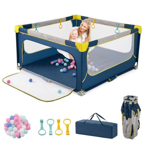 Box per Bambini COSTWAY 150x150 cm Blu con Palline e Anelli