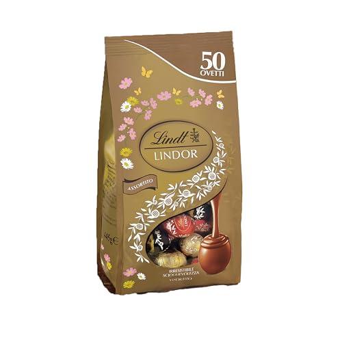 Lindt Bag Ovetti di cioccolato LINDOR Assortito Pasqua, Cioccolatini assortiti al Latte, Extra Fondente 70% e Bianco, in sacchetto maxi formato 445g