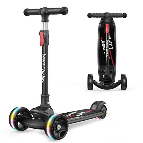 besrey Monopattino Pieghevole a 3 Ruote con Luci LED per Bambini 3-10 Anni