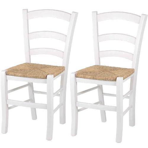 VIRSUS Set 2 Sedie Paesana Bianche con Seduta in Paglia - Made in Italy