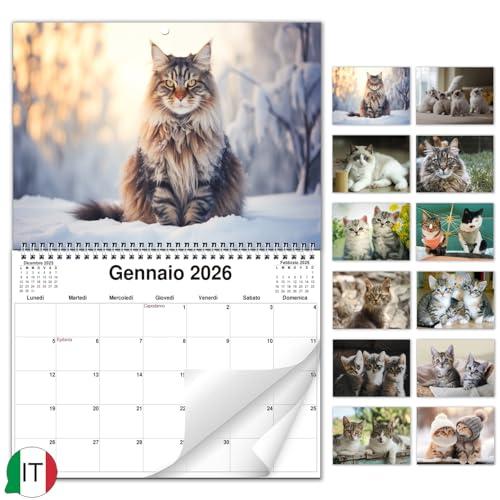 AEYAKA Calendario da Parete Gatti 2026 – Pianificatore Mensile con Foto di Gatti, Calendario da Parete Formato A3, Organizzatore per Famiglia e Ufficio, Regalo per Amanti dei Gatti Italiano