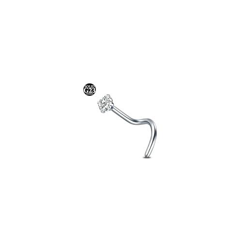 AceFun Piercing Naso Titanio Argento 20G Cavatappi con Diamante 1.5mm