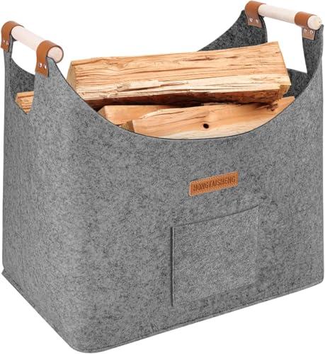 Cesto per Legna da Ardere in Feltro XL con Manico Rinforzato - Grigio Tortora