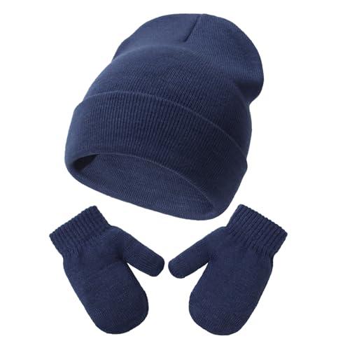 DRESHOW Toddler Beanie Invernali Berretto e Guanti Set Neonati e Neonati Caldo Cappello a Maglia Invernale con Guanti per 2 Anni - 5 Anni Ragazze Ragazzi Bambini