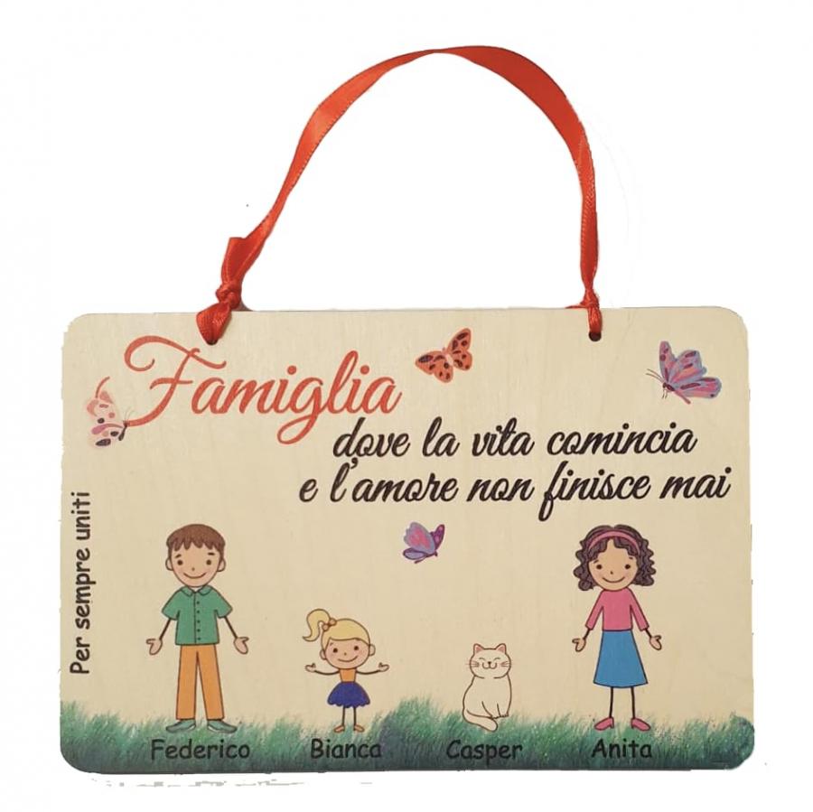 Targa in legno personalizzata per la famiglia con nomi e dedica