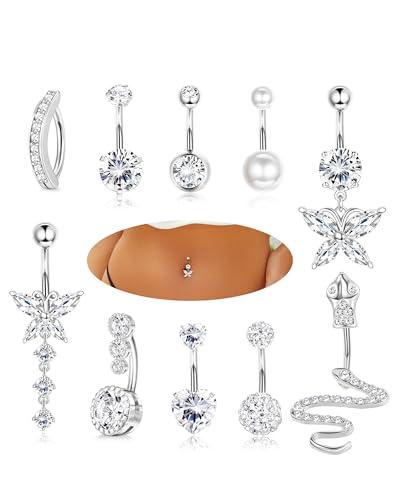 YADOCA 10 Pezzi Piercing Ombelico Acciaio Chirurgico Argento