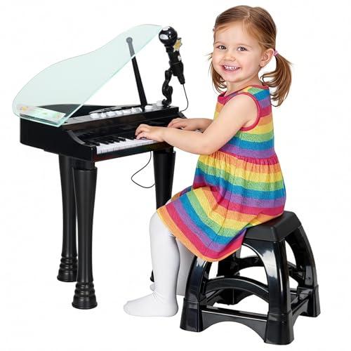 AIYAPLAY Pianoforte per Bambini a 32 Tasti con Sgabello, Microfono e Musiche, Nero