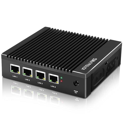 Sharevdi Micro Firewall Fanless Intel N3700/N3710 Quad Core, Mini PC con 4 Porte Intel 2.5 GbE i225 Gigabit NIC, AES-NI, USB3.0/HDMI/VGA, 8GB DDR3 128GB SSD