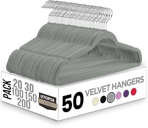 Utopia Home - Grucce in Velluto Grigio, Set da 50 - Antiscivolo e Salvaspazio