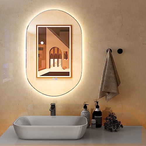 Specchio LED da Bagno Ovale COSTWAY 80x50 cm con Funzione Antiappannamento e 3 Tonalità di Luce