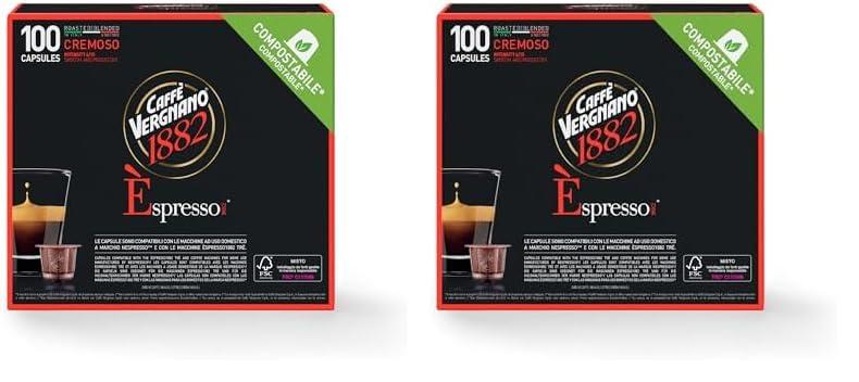 Caffè Vergnano Espresso 1882 - 100 Capsule Compostabili Compatibili Nespresso