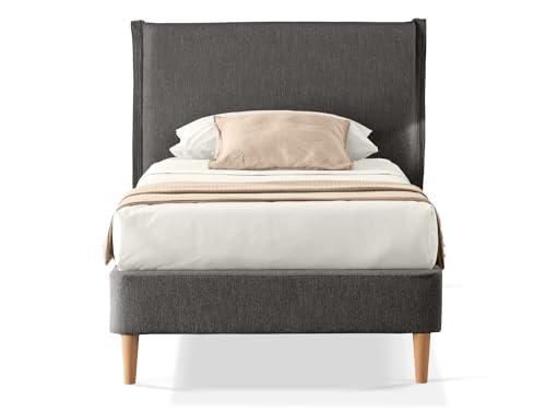 Letto Singolo Parigi in Tessuto Tortora con Doghe in Legno 90x200 cm