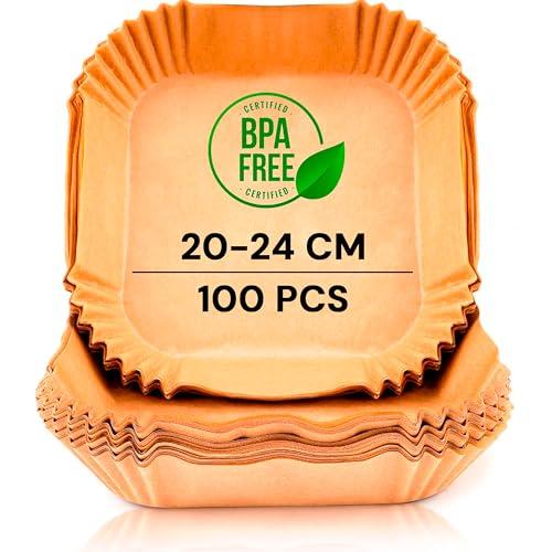 Edihome Carta Forno per Friggitrice ad Aria, 100 Pezzi, 20-24 cm, Quadrata e Rotonda, BPA Free, Monouso, Adatto al Forno, da 5 a 8 Litri