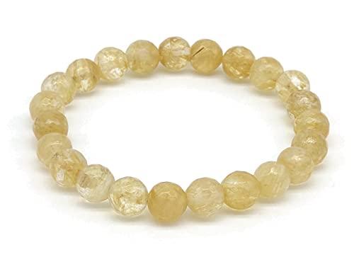 Bracciale Quarzo Citrino Unisex, Pietre Dure Naturali, Elastico 19 cm, Fatto a Mano