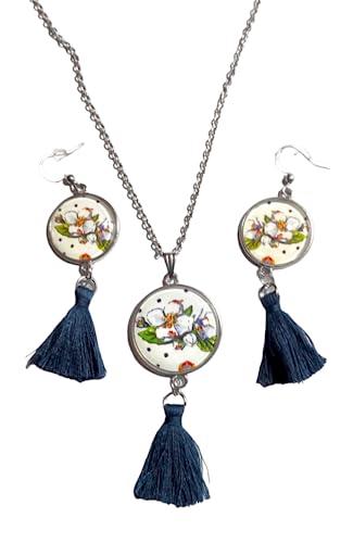 Parure Sicily Set Orecchini Collana Cabochon e Nappa Siciliana