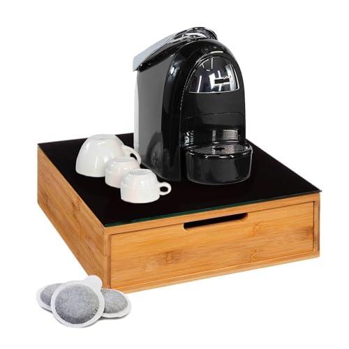 Avilia Cassetto Porta Cialde e Capsule in Bambù con Ripiano in Vetro Temperato nero