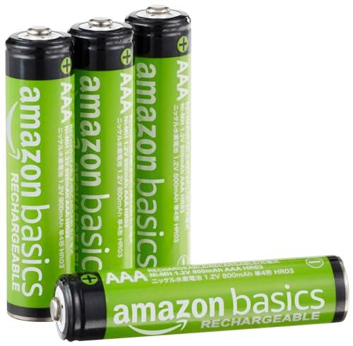Amazon Basics - Batterie AAA NiMH Ricaricabili, 800 mAh, Precaricate (Confezione da 4)