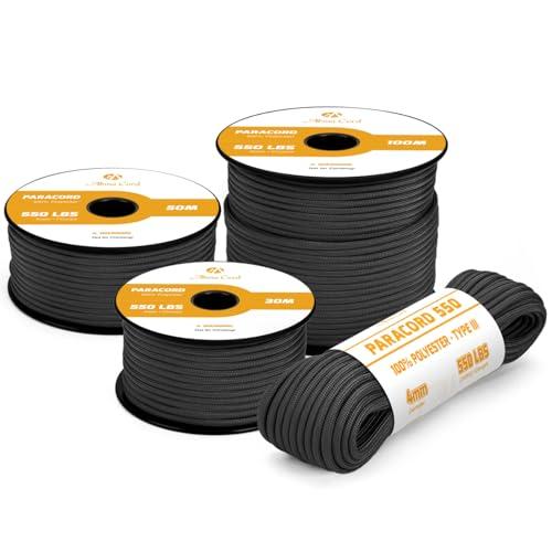 Abma Cord Paracord 4mm 30m - Corda Paracord 550 Tipo III Nero