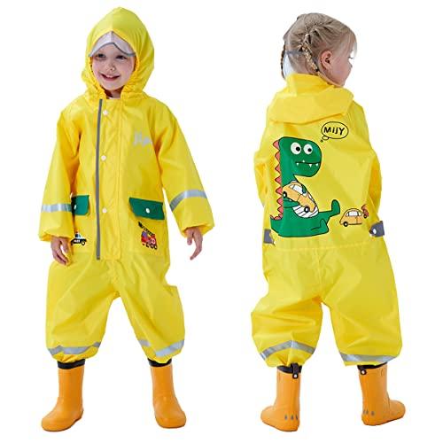 Baogaier Impermeabile Bambini con Cappuccio - Dinosauro Giallo (1-2 Anni)
