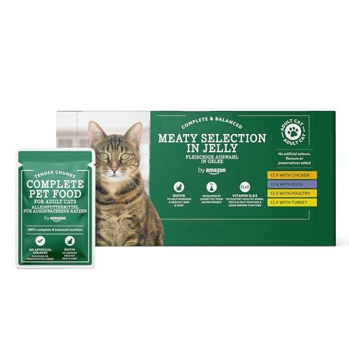 by Amazon Alimento completo bilanciato per gatti adulti, Selezione di carne in gelatina, 4.8 kg (48 Confezione da 100g)