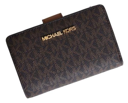 Michael Kors Jet Set Travel Portafoglio Moneta in Pelle Saffiano Bifold Zip, Marrone
