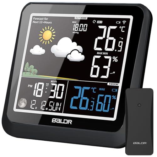 LEVIPE Stazione Meteo con Sensore Esterno, Stazione Meteorologica Wireless con Sveglia, Tempo Data Temperatura umidità Previsioni di Tempo, Fase Lunare, Previsioni Meteo, Retroilluminazione Regolabile