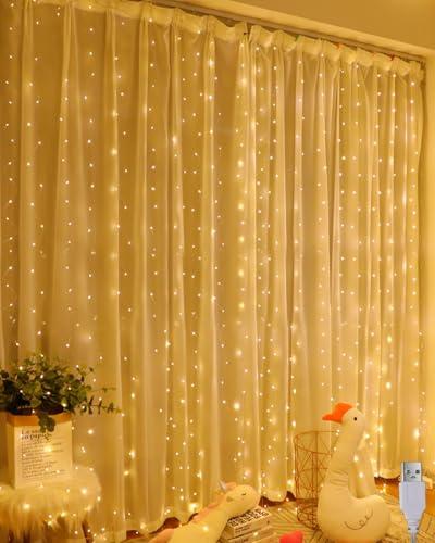 A.bigwhale Tenda Luci LED, 2 M x 2 M 300 LED Tenda Luminosa, tenda luminosa per interni USB, Tenda luminosa per Natale, matrimonio, finestra, parete, stanza, decorazione per feste