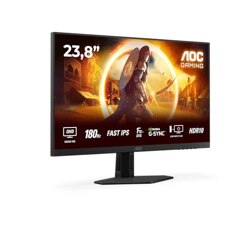 AOC Gaming Q24G2A - Monitor Quad HD da 24 pollici, 180 Hz, 1 ms, comp. G-Sync, HDR10 2560x1440, 2x HDMI 2.0, 1x DisplayPort 1.4 nero-rosso, 24 inch QHD IPS, Supporto fisso