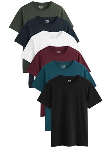 NEXT Confezione da 6 T-Shirt Basic Cotone Regular Blu Marino/Verde Acqua/Bianco/Nero/Verde/Bordeaux XXL