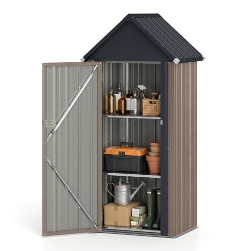 COSTWAY Armadio da Esterno in Metallo Zincato 85x65,5x176 cm, Grigio Chiaro