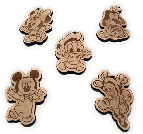 Ciondolini in Legno Personalizzati - Baby Topolino, Topolina e Paperino (Set da 10)