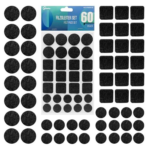 Shinfly Set di 60 Feltrini Adesivi per Mobili Sedie, Sottosedie Feltrini per Sedie Rotondi Quadrati, 3mm di Spessore, Antiscivolo, Feltrini per Mobili Pesanti