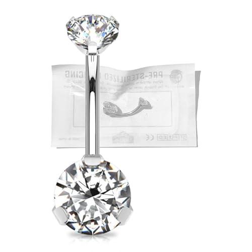 WARRIOR Piercing Ombelico Sterile in Acciaio Chirurgico 316L con Cristallo Brillante