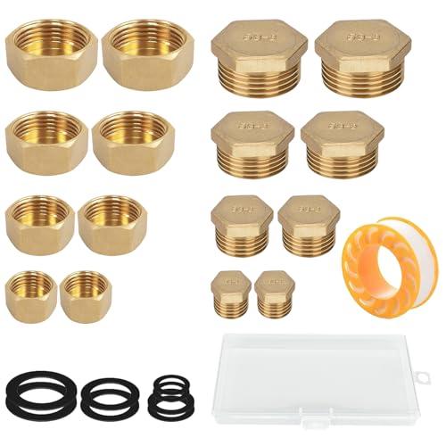 WISIRENT 16 Pcs Kit di Tappi in Ottone per Tubi Acqua con Filettature Interne ed Esterne