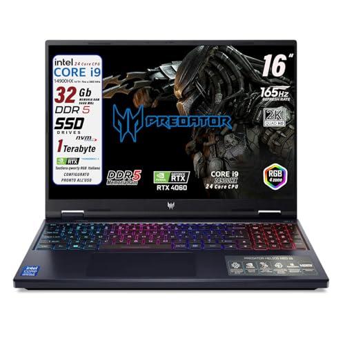 Acer Predator Helios Neo16 Notebook Gaming, Processore Intel Core i9-14900HX, RAM 32Gb DDR5, SSD 1Tb pci, Display 16