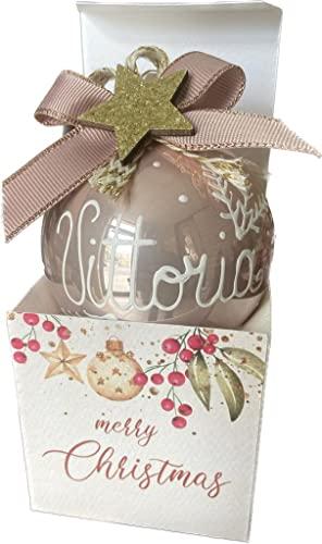 PALLINA DI NATALE. IN VETRO SOFFIATO PERSONALIZZATA CON NOME DECORAZIONE NATALIZIA. PALLINA IN VETRO DA 8 CM completa di confezione